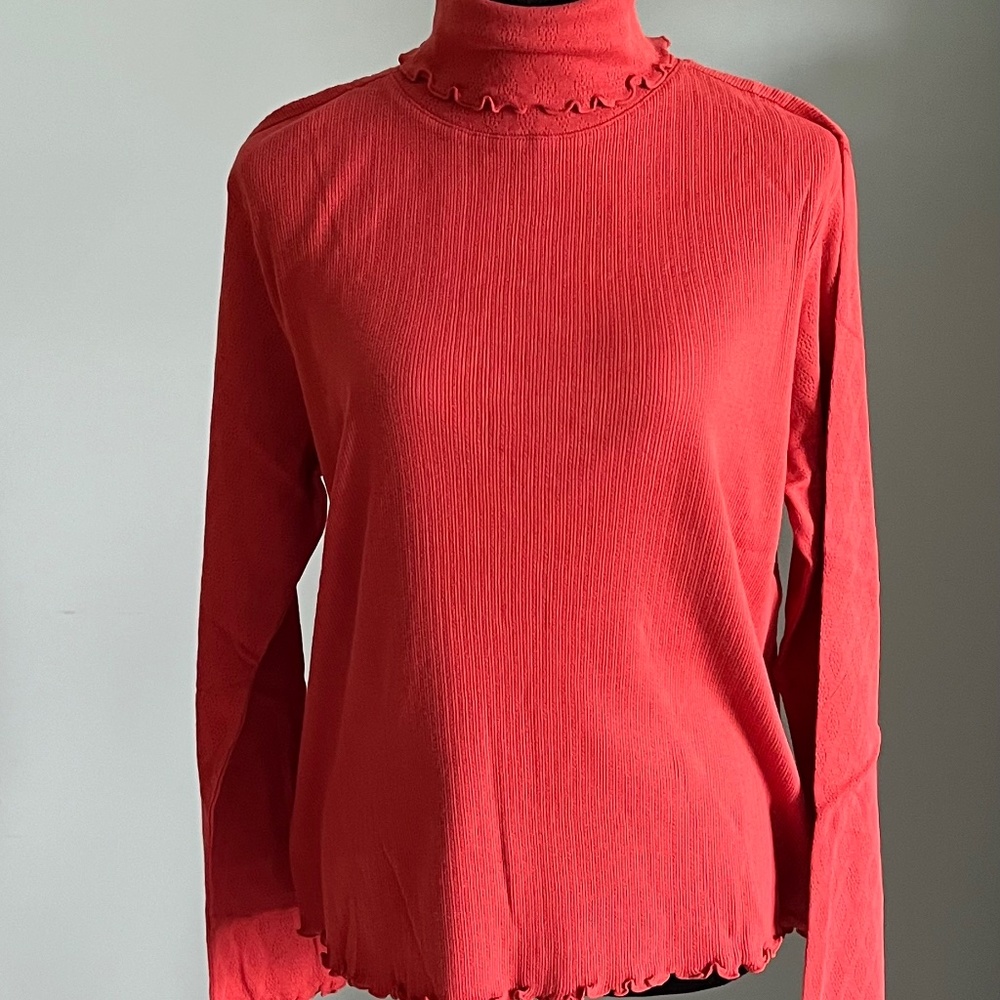 NWT J.Jill “Tomato” Ruffle Neck Turtleneck L